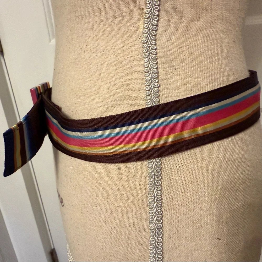 MARGOT BELT BROWN CANVAS MULTI COLOR GROSGRAIN RIBBON 38”